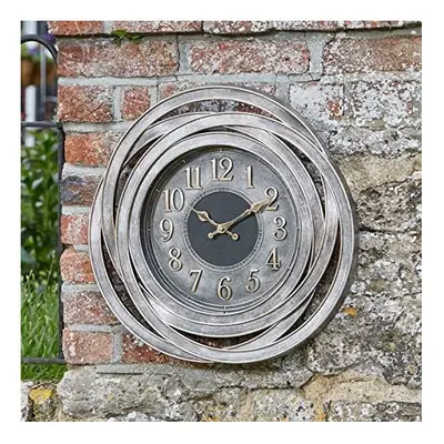 Large Retro Wall Clock Garden Indoor/Outdoor Modern Hanging Silver