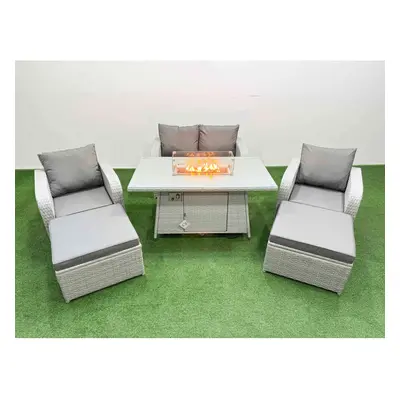 Fimous Light Grey PE Wicker Rattan Garden Furniture Set Sofa Set Reclining Chair Firepit Dining 