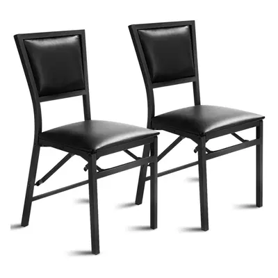 2 PCS Steel Folding Chair PU Upholstered Counter Height Side Chairs