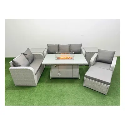 Fimous Patio PE Wicker Seater Outdoor Rattan Furniture Sofa Sets with Firepit Dining Table Loves