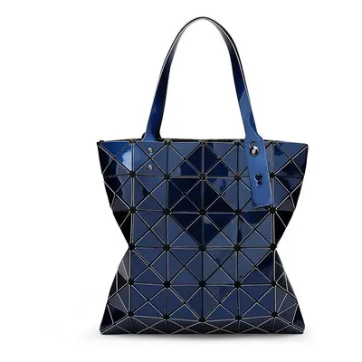 (Blue) Women's shoulder bag * lattice pearlescent Pu matte diamond folded geometric diamond latt