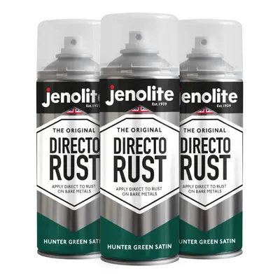 (3 x 400ml, Hunter Green) JENOLITE Directorust Satin Multi Surface Paint - For Use On Wood, Meta