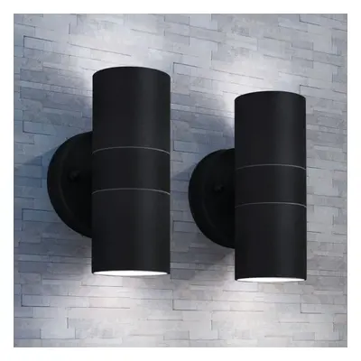 vidaXL 2x Outdoor Wall Lights Stainless Steel Up/Downwards Black Garden Lamp