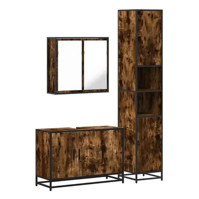 (smoked oak) vidaXL Piece Bathroom Furniture Set Smoked Oak Engineered Wood