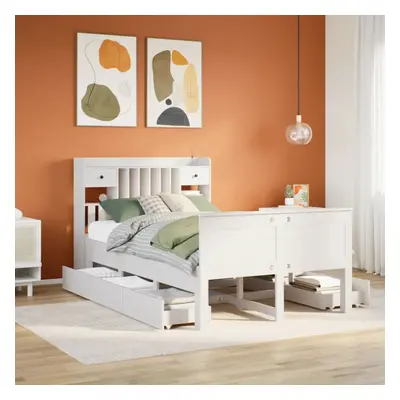 vidaXL Bookcase Bed without Mattress White 135x190 cm Double Solid Wood Pine