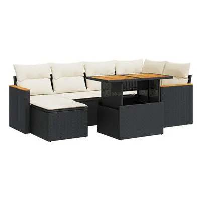 (black and cream) vidaXL Piece Garden Sofa Set with Cushions Beige Poly Rattan Acacia