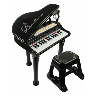 (Black) The Magic Toy Shop Childs Electronic Keyboard Grand Piano Musical Instrument Toy Microph