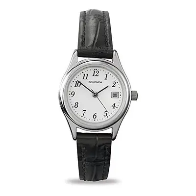 Sekonda Women's Quartz Watch with White Dial Analogue Display and Black Leather Strap 4081.27