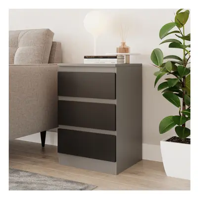 (Grey & Black) Drawer Skagen High Wooden Bedroom Chest Cabinet No Handle Drawer Storage