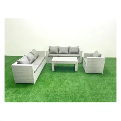 Fimous Wicker PE Rattan Sofa Garden Furniture Set with Oblong Coffee Table Armchair Light Grey M