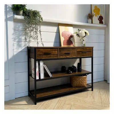 Vintage Console Table with Drawers and Shelves