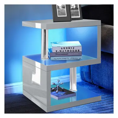 Small Side Table With Storage LED High Gloss Sofa End Coffee Table Living Room