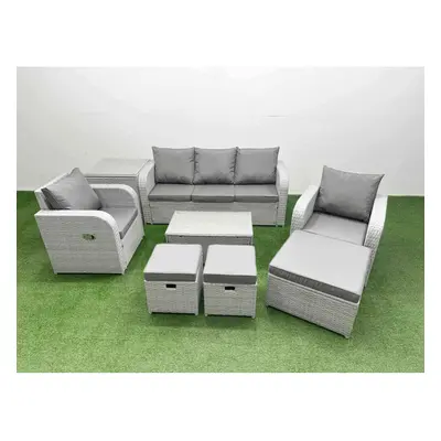 Fimous PE Rattan Garden Furniture Set Reclining Chair Sofa Lounge Sofa Set Oblong Coffee Table S