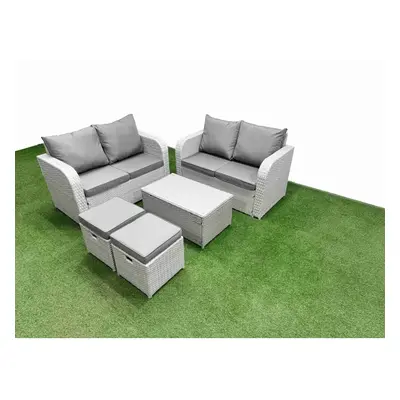 Fimous Seater Outdoor Love Sofa Set Rattan Garden Furniture Set with Rectangular Coffee Table Sm