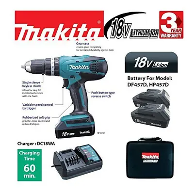 Makita HP457D V Cordless Li-ion Combi Drill Kit and Accessory Set, pc.