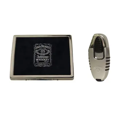 Jack Daniel's fluted cigarette case and electronic gas lighter