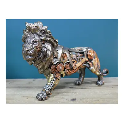 Detailed Steampunk Gold & Copper Lion Ornament | Resin