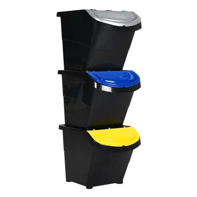 vidaXL Stackable Waste Bins with Lids pcs Black PP L recycling bin