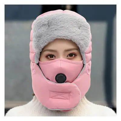 (Pink) Winter Men Original Design Warm Hat Women Waterproof Hood Hat With Windproof Glasses Face