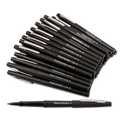 Papermate Black Flair Fibre Tip Pens 0.8mm Line Pen (12)