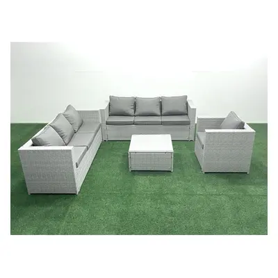 Fimous Wicker PE Rattan Sofa Garden Furniture Set with Armchair Square Coffee Table Light Grey M