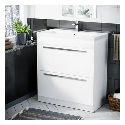 800 mm Cloakroom White Basin Drawer Vanity Cabinet