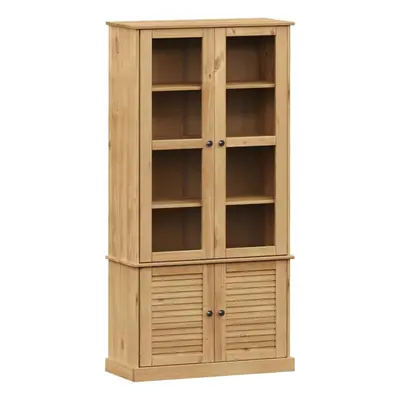 (brown) vidaXL Glass Display Cabinet Wooden Kitchen Cupboard VIGO Solid Wood Pine