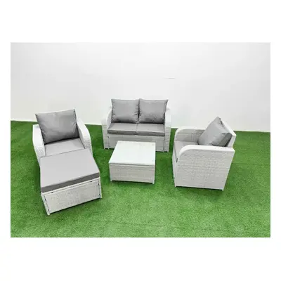 Fimous Light Grey PE Wicker Rattan Garden Furniture Set Sofa Set Reclining Adjustable Chair Squa