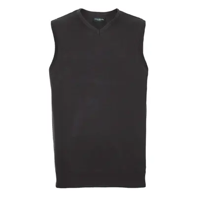 (XS, Black) Russell Collection Mens V-Neck Sleevless Knitted Pullover Top / Jumper