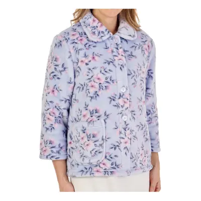 (Blue, - UK 24/26) Slenderella Ladies Floral Flannel Fleece Button Front Bed Jacket