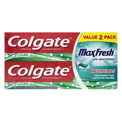 Colgate MaxFresh Clean Mint Toothpaste with Mini Breath Strips oz (2 Tubes)