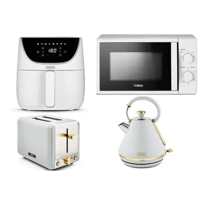 Tower Cavaletto White Kettle Toaster 700W Microwave & 6L Air Fryer Set