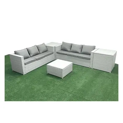 Fimous Rattan Garden Outdoor Furniture Set Seater Rattan Garden Sofa Set with Side Tables Light 