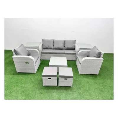 Fimous PE Rattan Garden Furniture Set Reclining Chair Sofa Lounge Sofa Set Square Coffee Table S