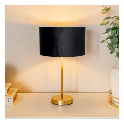 ValueLights Charlie Gold Table Lamp & Black Velvet & Gold Shade & Bulb