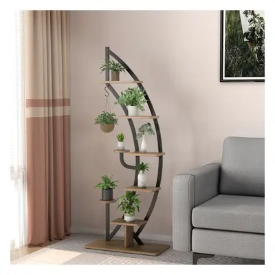 8-Tier Wooden Plant Stand Rack Half Moon Shape Ladder Planter Shelf Pot Stand