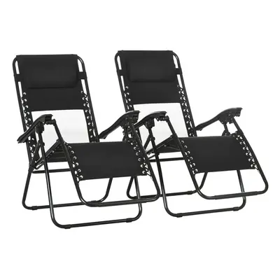 Outsunny Foldable Garden Recliner Chair Set of w/ Footstool & Headrest, Black