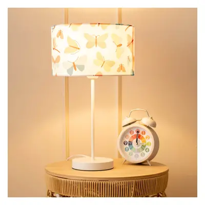 ValueLights Charlie Butterfly Lamp Shade White Stem Table Lamp & Bulb