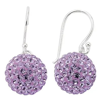 Jewelco London Ladies Sterling Silver Purple Crystal Disco Ball Drop Earrings 12mm - GVE139VIO