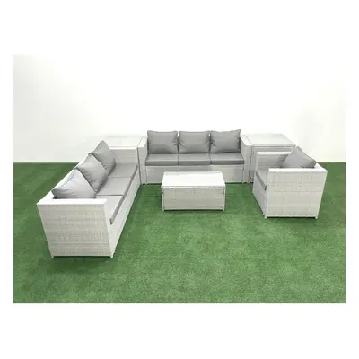 Fimous Wicker PE Rattan Sofa Garden Furniture Set with Armchair Oblong Coffee Table Side Tables 