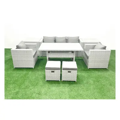 Fimous Garden Dining Set Outdoor Rattan Furniture Set with Sofa Dining Table Chairs Small Footst