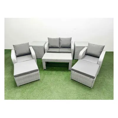 Fimous Light Grey PE Wicker Rattan Garden Furniture Set Sofa Set Reclining Adjustable Chair Seat