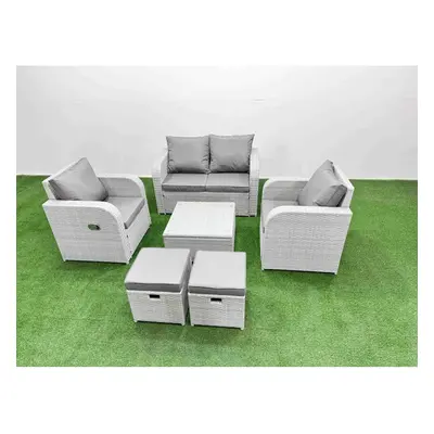 Fimous Light Grey PE Wicker Rattan Garden Furniture Set Sofa Set Reclining Adjustable Chair Seat