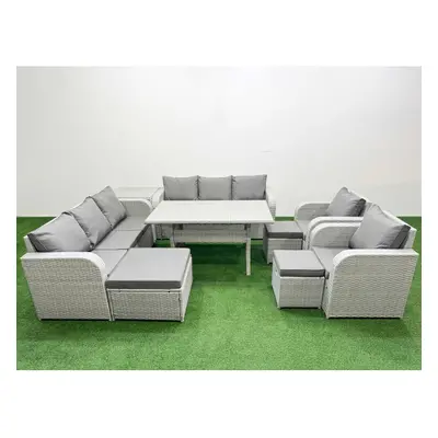 Fimous PE Rattan High Back Lounge Sofa Set Patio Rectangular Dining Table & Chairs Set with Seat