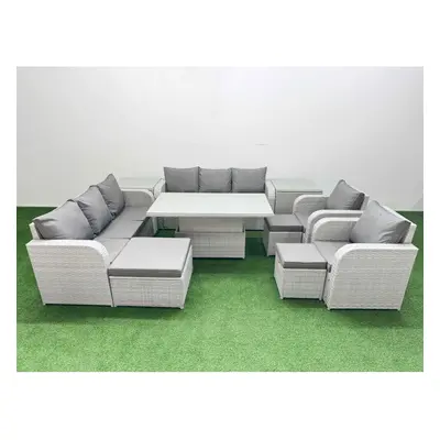 Fimous PE Rattan High Back Lounge Sofa Set with Seater Sofa Reclining Chair Stools Side Table Li