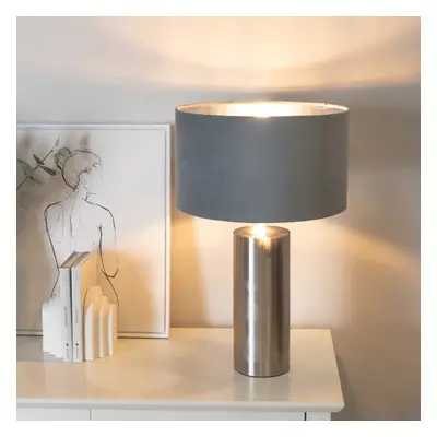 ValueLights Lexy Grey Velvet & Chrome Shade Chrome Touch Table Lamp