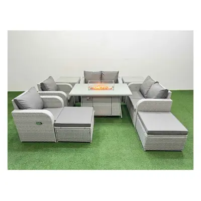 Fimous Seater Outdoor Reclining Chair Love Sofa Set Rattan Garden Furniture Set with Firepit Din