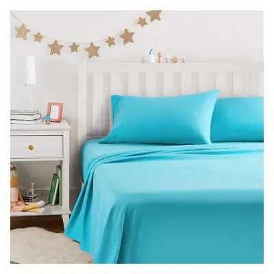 Amazon Basics Kid's Soft Easy-Wash Lightweight Microfiber 4-Piece Sheet Set Full Bright Aqua Sol