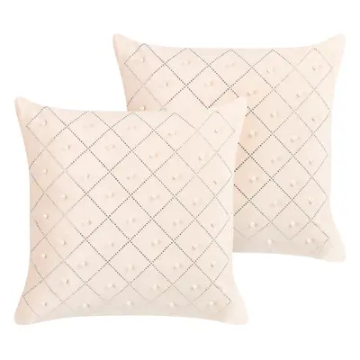 Set of Decorative Cushions YARROW Velvet x cm Beige Geometric Pattern