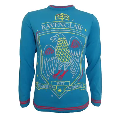 (L, Blue) Harry Potter Christmas Jumper Ravenclaw Crest Official Unisex Blue Ugly Sweater